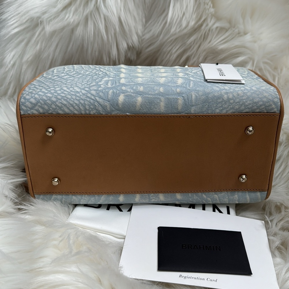 Brahmin Stacy Satchel Bag Croc Embossed Light Denim Quinze Tan Leather Accents - Picture 10 of 16